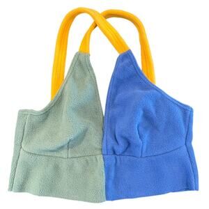 Hoohah Keep Your Cool Fleece Bra, Blue Green Colorblock Yellow Straps, Medium